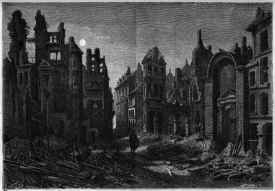 Vista noturna das ruínas do Bairro Latino em Paris de French School
