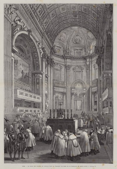 Transepto Norte da Basílica de São Pedro, Cidade do Vaticano, Roma, Itália (gravura) de French School