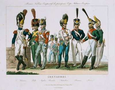 Uniformes para agentes do granadeiro do norte da Europa, publicado pela DEstampes, Paris, c.1815 de French School