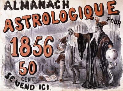 Nostradamus, astrólogo que ilumina o futuro - em "Almanach Astrologique" de 1856 de French School