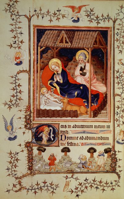 Nouv Lat 3093 f.42 Natividade e Visitação dos pastores, de Tres Belle Heures, de Duc de Berry, iniciada c.1382 de French School