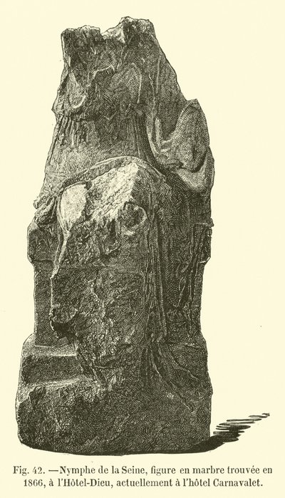 Ninfa do Sena, figura de mármore encontrada em 1866, no Hotel Dieu, atualmente no hotel Carnavalet de French School