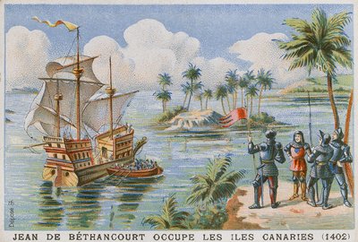 Ocupação das Ilhas Canárias por Jean de Bethencourt, 1402 de French School