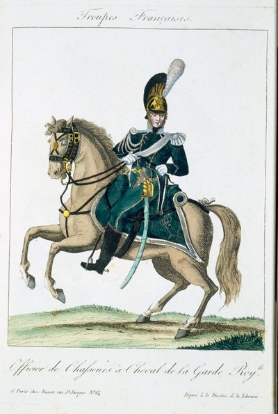 Oficial dos Royal Horse Guards, das tropas francesas, pub. em Basset, Paris, c.1790 de French School