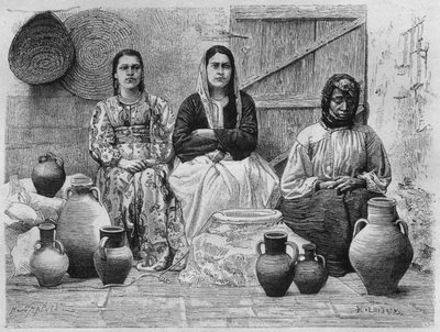 Comerciantes de petróleo em Jerusalém, da Síria hoje. Viajar para a Fenícia, o Líbano e a Judéia. 1875-1880 de Louis Charles Emile Lortet, 1884 (gravura do bw) de French School