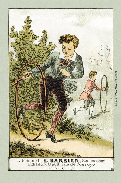 Em dias de conge, Leon e Lucien tocam o arco - em "Alphabet des petits savants", no final do século XIX (cromolitografia) de French School