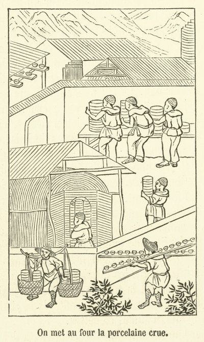 A porcelana crua é cozida (gravura) de French School