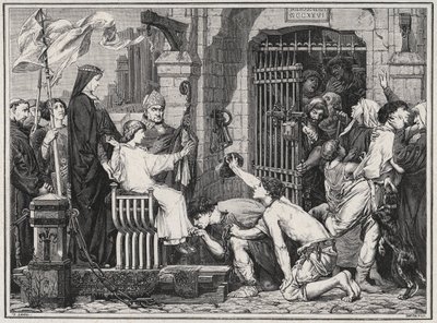 Por ocasião do seu futuro (1227), o jovem Luís IX fez delírio aos prisioneiros - gravada em "Les Hommes Celebres de la France" de Louis Dumas 1889 de French School
