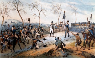 Cem dias: "Napoleão Bonaparte (1769-1821) regressando do exílio na ilha de Elba 1815 - o regresso de Napoleão de Elba. de French School