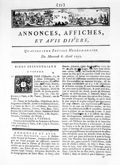 Um dos "Anúncios, Cartazes e Revisões Diversas", No. 14. de French School