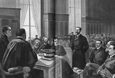Abertura dos trabalhos da Liga dos Patriotas, em 1889. Presidente Gillet, Naquet, Laisant, Laguerre, Deroulede, Richard, Turquet, Gallian. de French School
