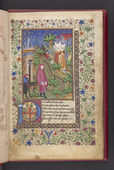 Página de abertura. Um cavalheiro numa paisagem, seguido de outro montado num cavalo, com três senhoras.

Le livre des quatre dames; par Alain Chartier. Le livre des quatre
dames; par Alain Chartier.

Chartier, Alain, Não especificado, Secretário de C de French School