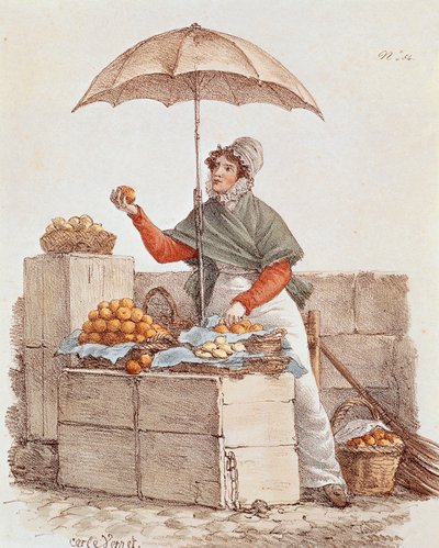 Orange seller, print, França de French School
