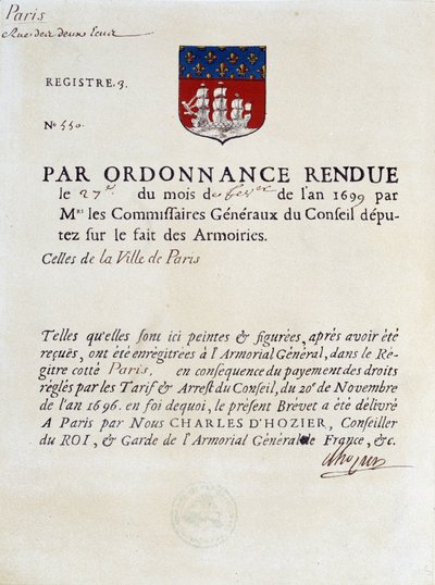 Ordem que estabelece as Armas da Cidade de Paris, 27 de Fevereiro de French School