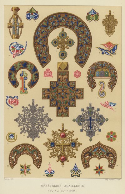Ourivesaria e joalharia (séculos XVI e XVII) (chromolitho) de French School