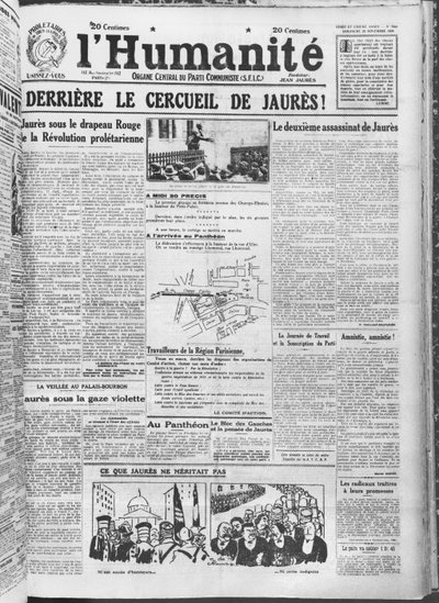 Organizando a transferência de Jean Jaures para o Panteão, Paris, de LHumanite, 23 de novembro de 1924 (impresso) de French School