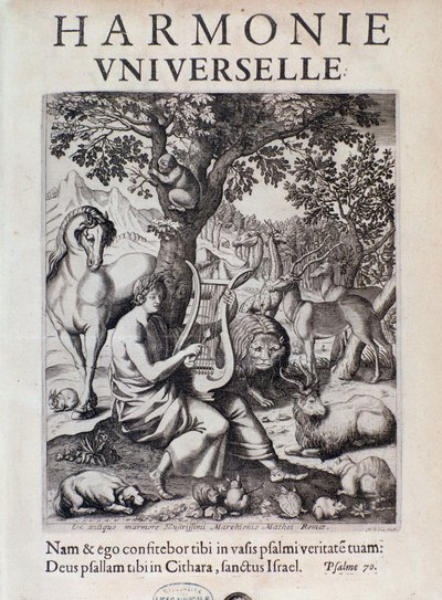 Orfeu a tocar para animais. Frontispício da Harmonie universelle de Marin Mersenne de French School