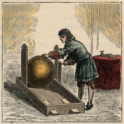 Otto von Guericke (1602-1686), físico alemão, operando o primeiro gerador de eletricidade estática - máquinas estáticas: Otto von Guericke (Otto de Guericke de French School