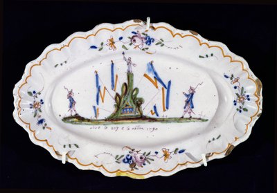 Placa oval com a inscrição Vive le Roi e la Nation 1790, oficina de Nevers, (cerâmica) de French School