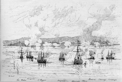 Guerra do Pacífico (1879-1884) entre Peru e Bolívia e Chile - 22 de abril de French School
