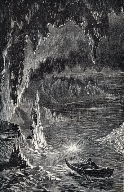 Gruta de Padirac no departamento de Lote, em França - Riviere souterraine - Gouffre de Padirac - dans le Lot en France - gravura em "PATRIE" - DESCRIÇÃO PIQUE DE LA FRANCE EN 6 VOLUES BY LUCIEN HUARD - final do século XIX de French School