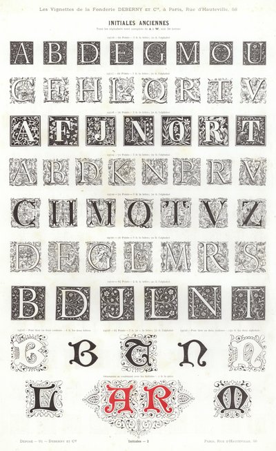 Página de Vignettes Typographiques (gravura) de French School