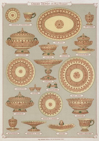 Página do catálogo do Grand Depot de Porcelaines, Faiences et Verreries (cor litho) de French School