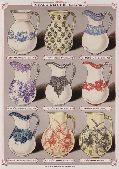 Página do catálogo do Grand Depot de Porcelaines, Faiences et Verreries (cor litho) de French School