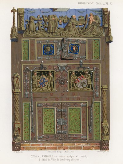 Guarda-roupa de carvalho pintado na prefeitura de Luneburg de French School