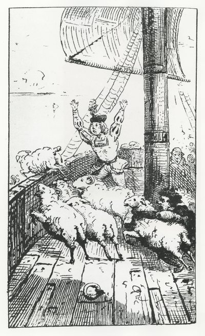 Ovelhas de Panurge, ilustração de &39;Gargantua and Pantagruel&39;, de François Rabelais (gravura) de French School