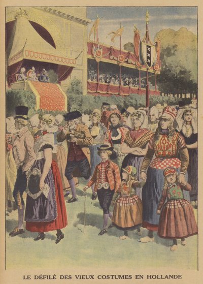 Desfile de trajes tradicionais na Holanda (cor litho) de French School