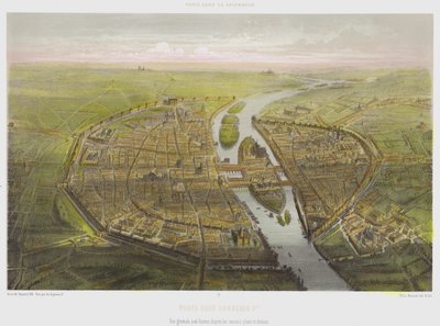 Paris sob François 1er, Vista geral como o corvo voa a partir de planos e desenhos antigos (cor litho) de French School