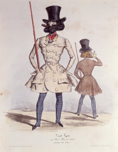 Dândis parisienses no Bal Chicard, 1840 (cor litho) de French School