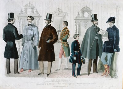 Placa de moda parisiense para o Boletim de moda, Nova York, fevereiro de 1858 (gravura a cores) de French School