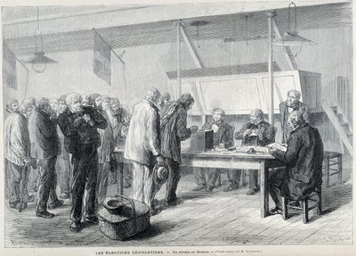 Eleições legislativas: uma mesa de voto em Beauce - no "Le Monde Illustré", Março de 1876 de French School