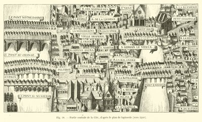 Parte central da cidade, após o plano de tapeçaria, por volta de 1540 de French School