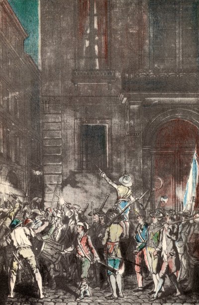 Patrulhas feitas pelo povo de Paris durante a Revolução Francesa (gravura colorida) de French School