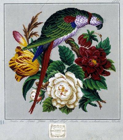 Molde para bordar em ponto cruz (papagaio) - em "Journal des Demoiselles" 1852. de French School