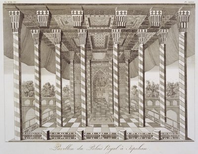 Pavilhão no Palácio Real em Isfahan, de Viagens do cavaleiro Chardin na Pérsia e outros lugares do Oriente, por Jean Chardin (1643-1713), publicado em 1811 de French School