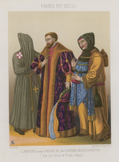 Penitente no tempo de Henrique III com um homem nobre e sacerdote de French School