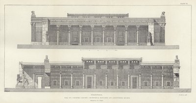Persépolis, Hall das Cem Colunas, elevação geométrica e seção longitudinal, restaurada por Ch Chipiez de French School