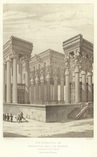 Persépolis, Salão Hipostilo de Xerxes, Perspectiva, restaurada por Ch Chipiez de French School