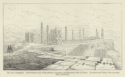 Persépolis, lado noroeste da plataforma, Propileus e Salão Hipostilo de Xerxes de French School