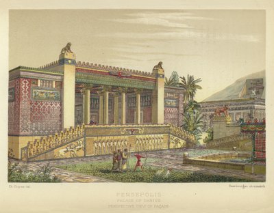 Persépolis, Palácio de Dario, vista em perspectiva da fachada de French School