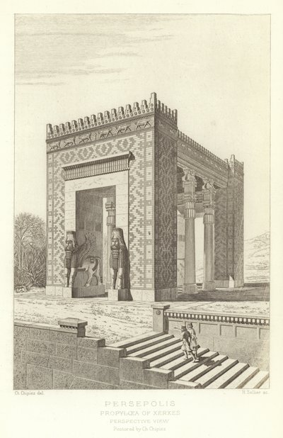 Persépolis, Propileus de Xerxes, Perspectiva, restaurada por Ch Chipiez de French School