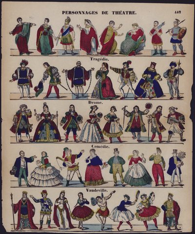 Personnages de theatre (gravura a cores) de French School