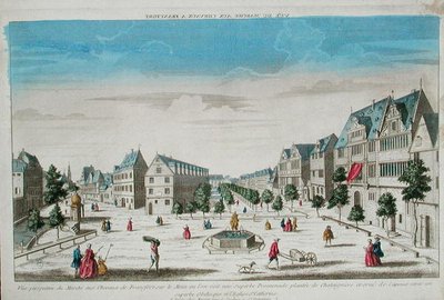 Perspectiva do Rossmarkt, Frankfurt (gravura a cores) de French School