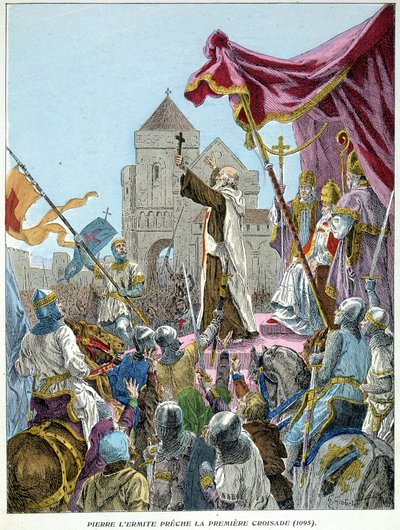 Pedro, o Eremita, prega a 1ª Cruzada em 1095 de French School