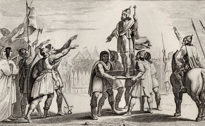 Pharamond, lendário rei da França, de &39;Histoire de France&39; de Colart, publicado em 1840 de French School