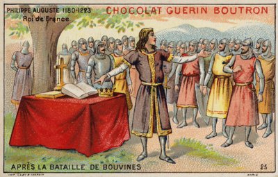 Philip Augustus, Rei de França, após a Batalha de Bouvines (chromolitho) de French School